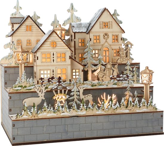 Small Foot Verlicht Winterlandschap 30 X 18 Cm Hout Grijs