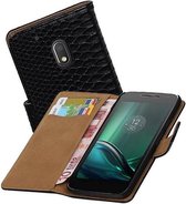 Snake Bookstyle Wallet Case Hoesjes voor Moto G4 Play Zwart