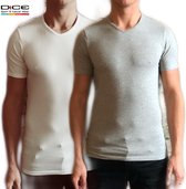 2-pack DICE heren T-shirt V-hals gemêleerd grijs+wit in maat XL