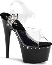 Pleaser Sandaal met enkelband, Paaldans schoenen -42 Shoes- ADORE-708LS Paaldans schoenen Zwart/Transparant