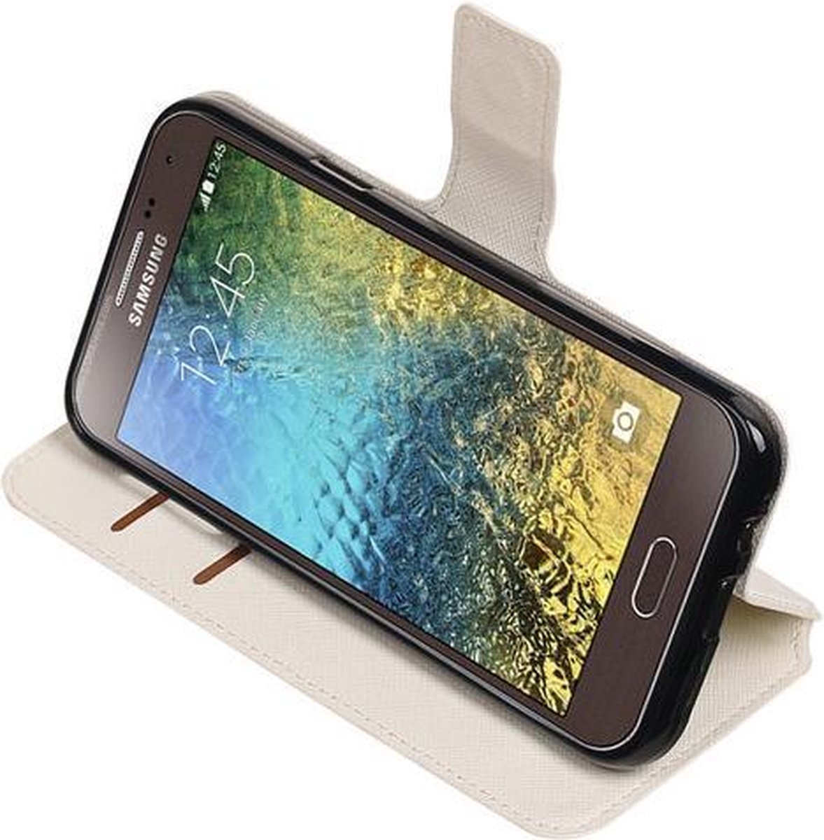 Wit Samsung Galaxy E5 TPU wallet case booktype hoesje HM Book