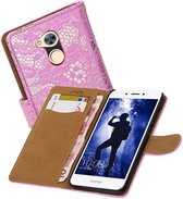 Lace Bookstyle Wallet Case Hoesjes Geschikt voor Huawei Honor 6 A Roze
