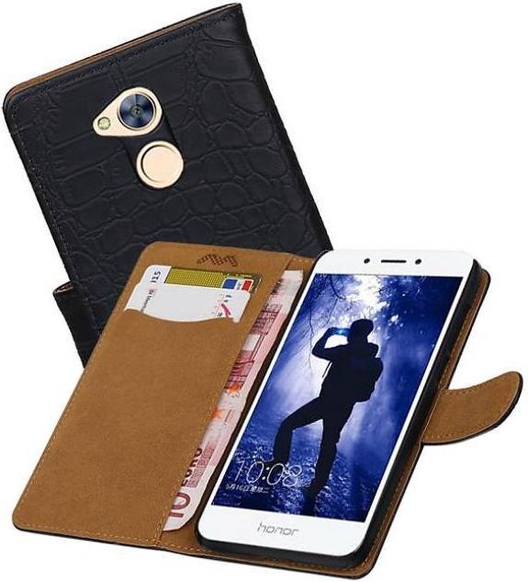 Croco Bookstyle Wallet Case Hoesjes Geschikt voor Huawei Honor 6 A Zwart