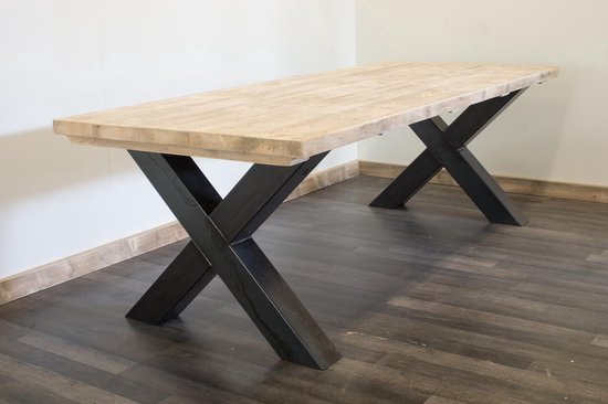 Kruispoot tafel & 5 cm Steigerhouten Tafelblad | Bangor | bol