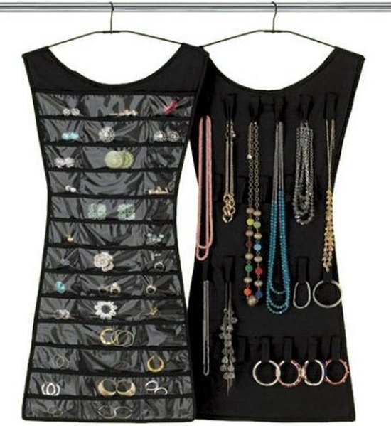 Zwart jurkje met 30 vakjes voor sieraden - oorbellen ringen armbanden - 70  x 36... | bol.com