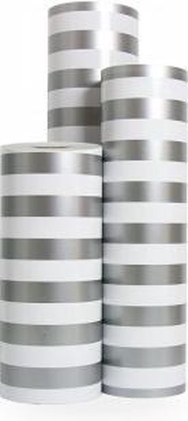 vraag naar rekenkundig enkel Cadeaupapier Luxe Zilver-Wit Gestreept - Rol 50cm - 200m - 90gr | Winkelrol  /... | bol.com