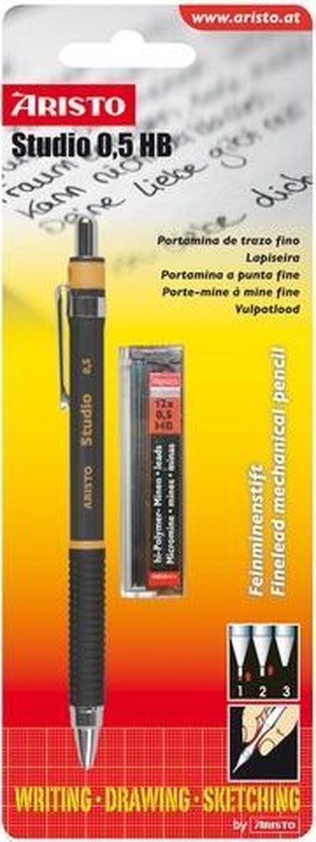 vulpotlood Aristo Studio 0,50mm zwart blister met 12 vullingen