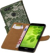 Lace Bookstyle Wallet Case Hoesjes voor Huawei Nova 2 Plus Donker Groen