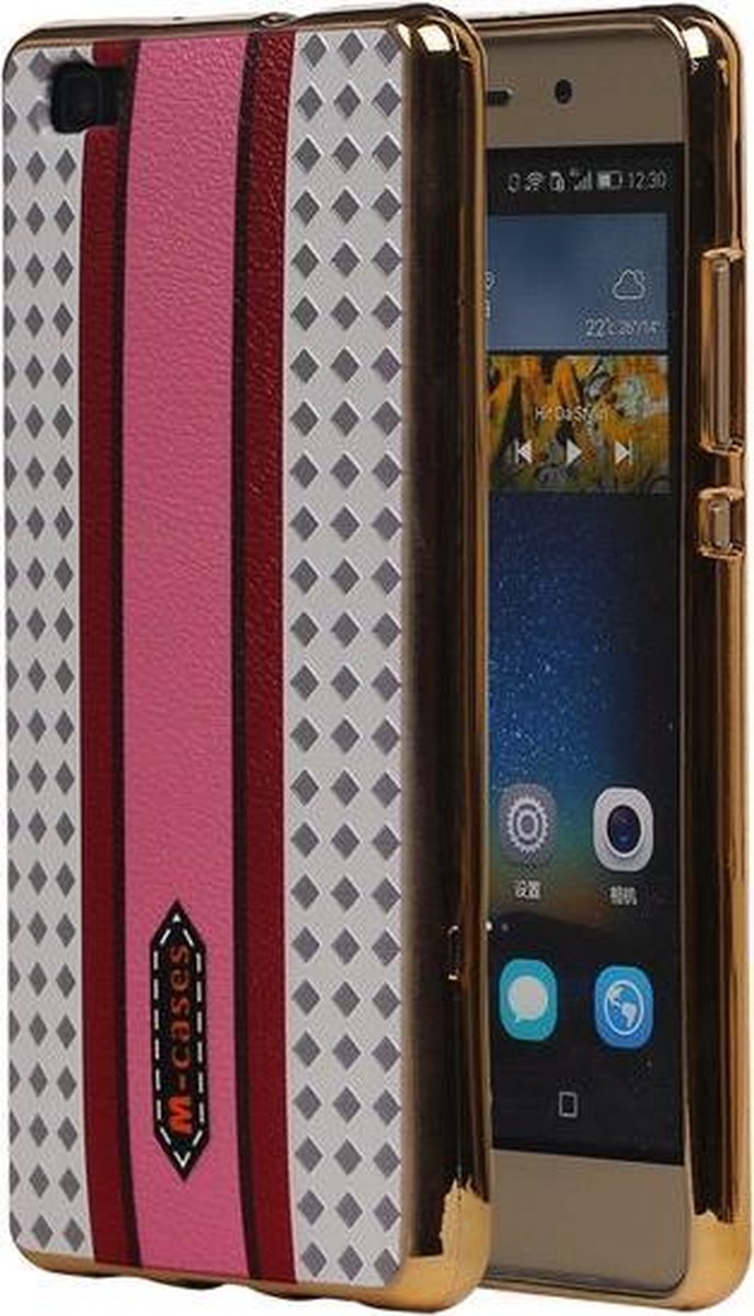 M-Cases Roze Paars Ruit Design TPU back case cover hoesje voor Huawei P8 Lite