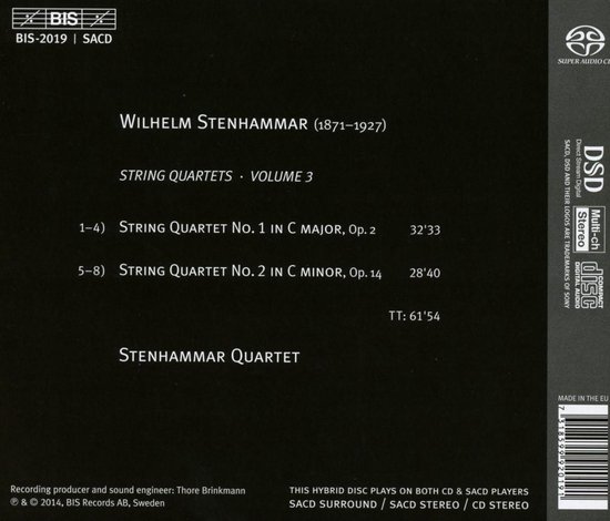 Couverture de CD avec texte: Wilhelm Stenhammar (1871-1927) String Quartets - Volume 3 Stenhammar Quartet