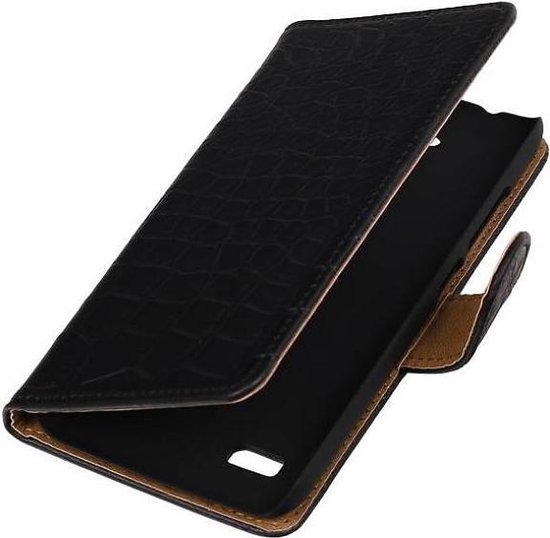 Croco Bookstyle Wallet Case Hoesje Geschikt voor Huawei Ascend Y560 / Y5 Zwart