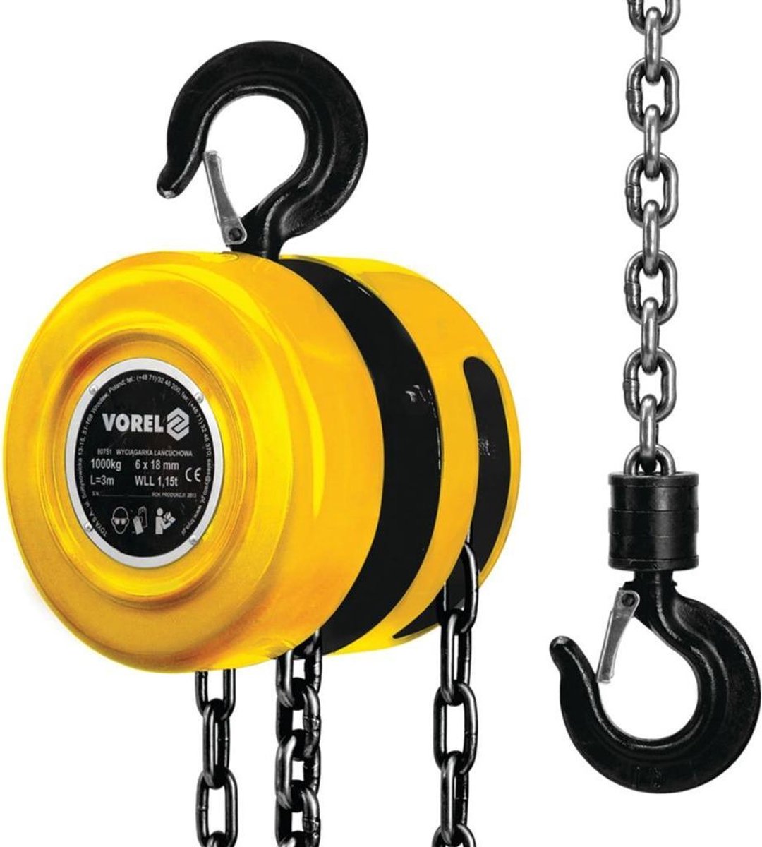 VOREL Kettingblokken 1000 kg Staal Geel 80751