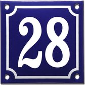 Emaille huisnummer blauw/wit nr. 28