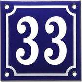 Emaille huisnummer blauw/wit nr. 33