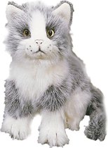 Pluche grijs/witte kat zittend 20 cm