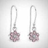 Zilveren oorbellen bloem roze/grijs