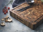 Teakhouse Snijplank - Butcher Block - End Grain Met Handvat - Sapgoot - 36 cm x 50 cm -Bruin