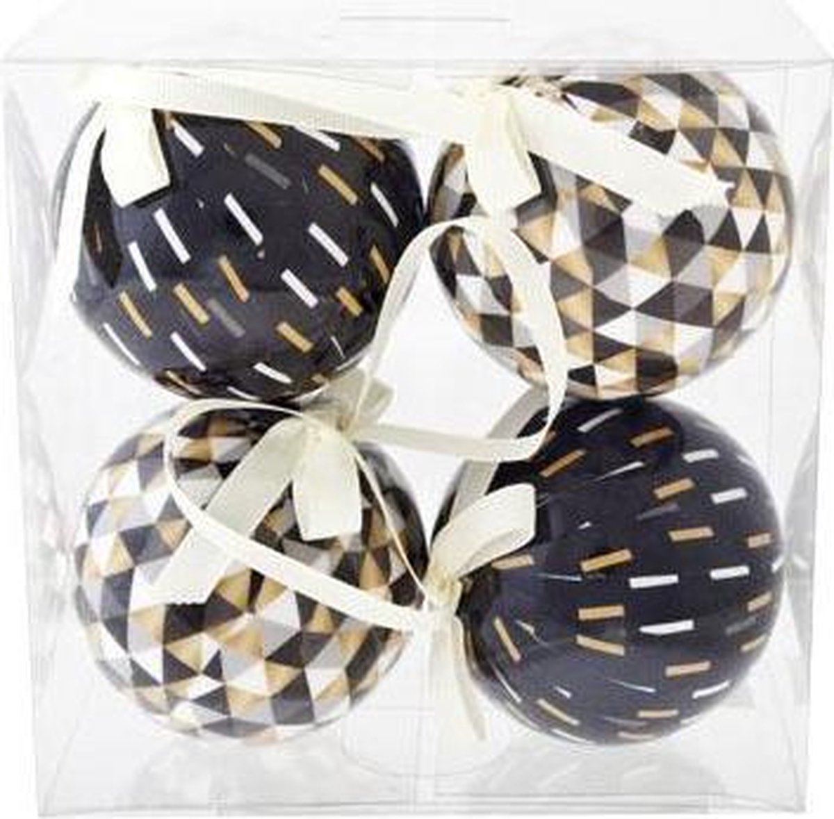 Cosy&Trendy Kerstballen circus Ø 7,5 cm - Zwart/Wit-Goud Set-4 | bol.com