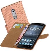 Snake Bookstyle Wallet Case Hoesjes voor Nokia 5 Licht Roze
