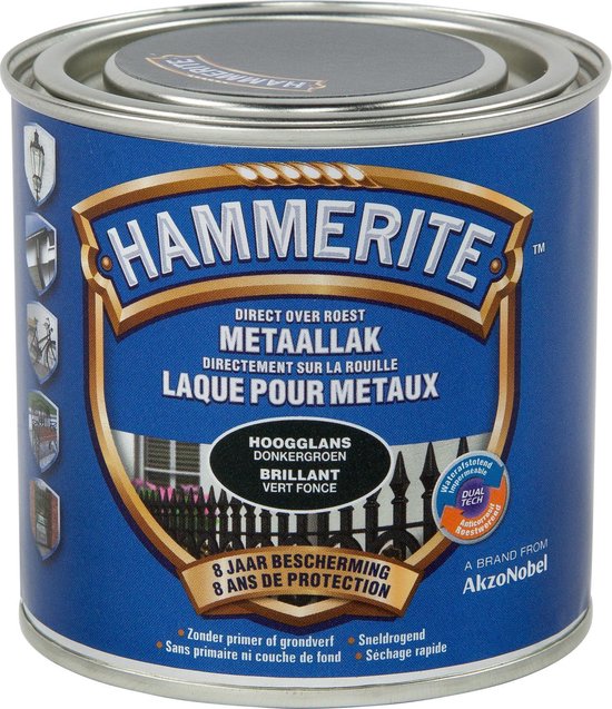 Hammerite Metaallak Hoogglans - Donker Groen - 250 ml - 10 m²/l - Afwerkingslaag