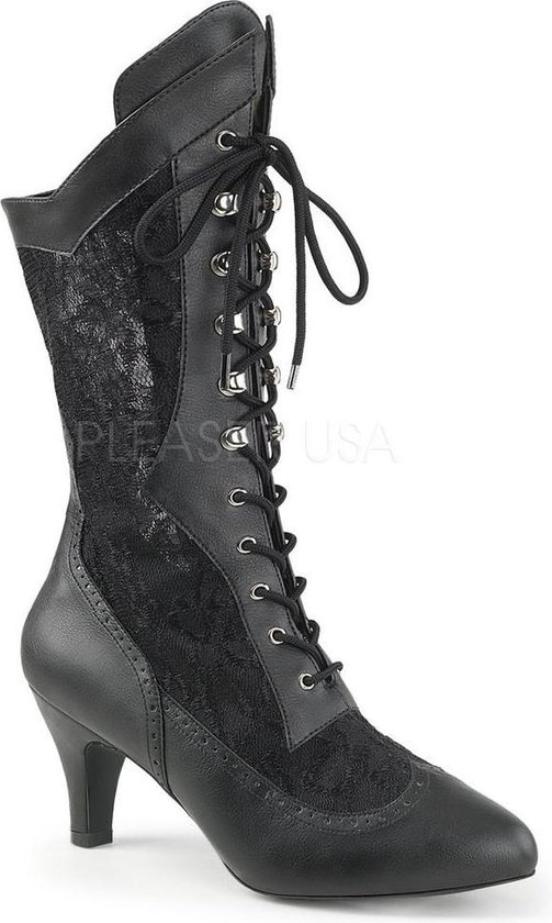 Divine-1050 laars met korte hak en kant mat zwart - Steampunk Victoriaans - (EU 41,5 = US 11) - Pleaser Pink Label