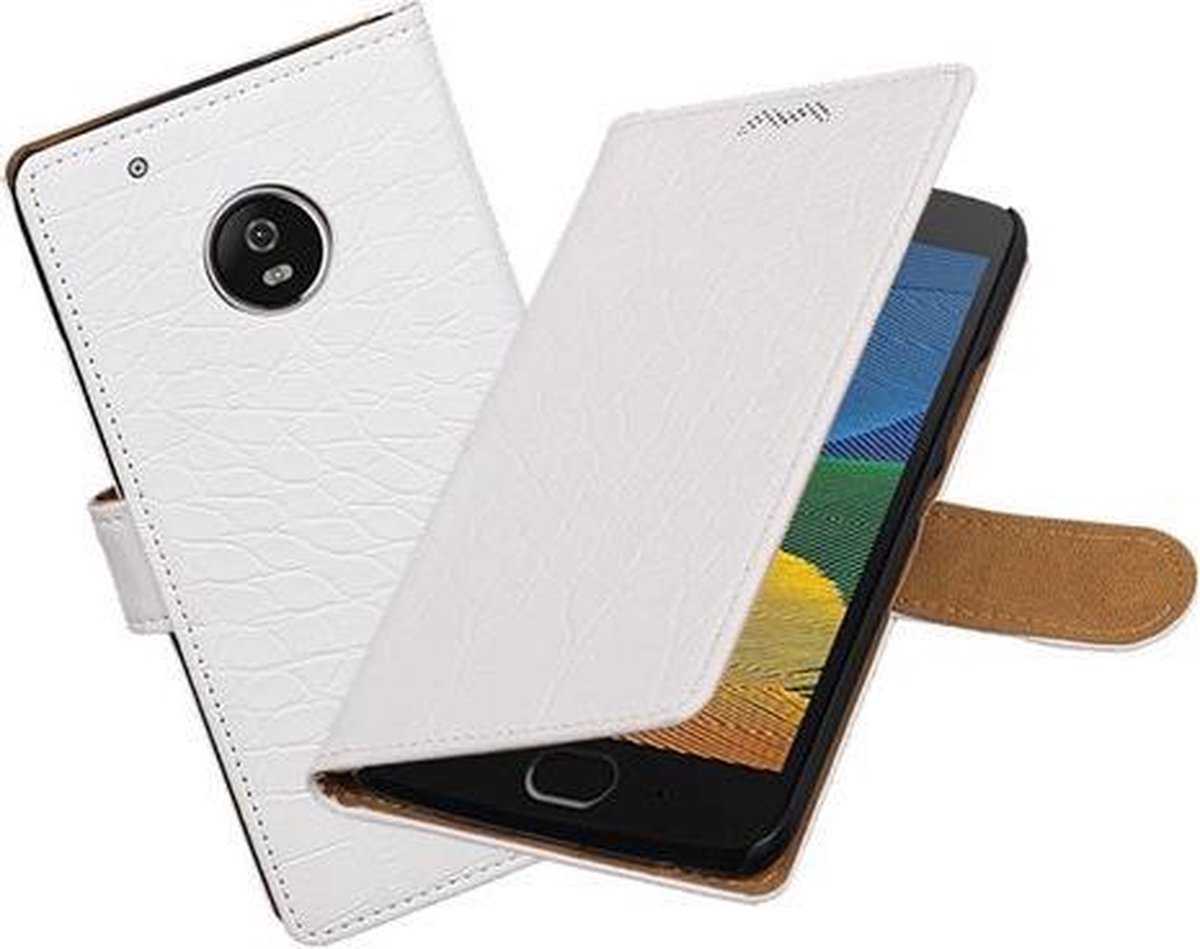 BestCases.nl Motorola Moto G5 Plus Krokodil booktype hoesje Wit