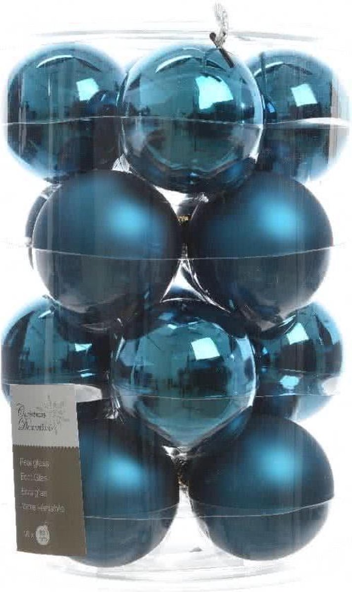 Glas Kerstballen (8cm) Box 16 Stuks Petrol Blue | bol.com