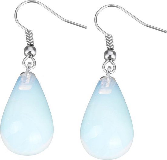 Edelstenen oorbellen Sea Opal Big Drop - sterling zilver (925) - oorhanger - blauw - zee opaal - druppel