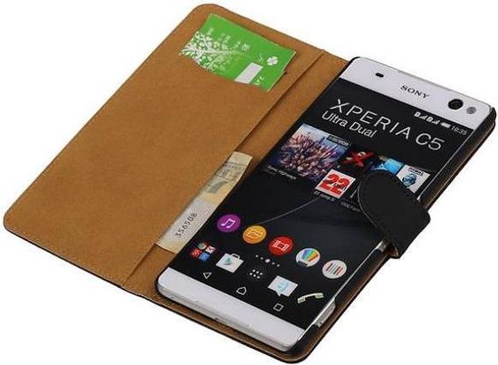 Coque Sony Xperia C5 Plain Bookstyle Zwart