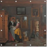 Binnenhuis met vrouwen bij een linnenkast | Pieter de Hooch | 1663 | Kunst | Tuindoek | Tuindecoratie | 180CM x 180CM | Tuinposter | Spandoek | Oude meesters