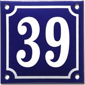 Emaille huisnummer blauw/wit nr. 39