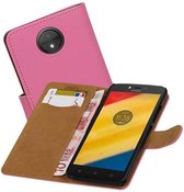 Bookstyle Wallet Case Hoesjes voor Moto C Plus Roze