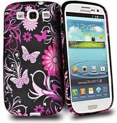silicone gel hoesje Vlinders zwart roze Samsung Galaxy S3