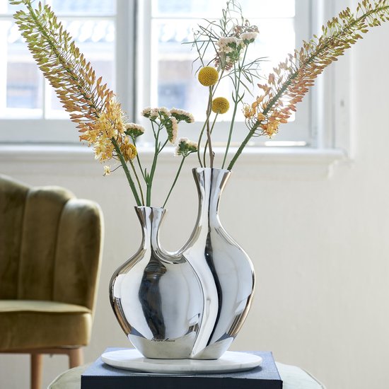 Rivièra Maison Double Flower Vase - M - Vaas - Aluminium - Zilver | bol.com