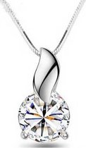 Fate Jewellery Ketting FJ405 - Leaf - 45 + 5cm - Zilverkleurig met zirkonia kristal