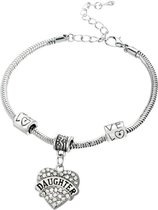 Fako Bijoux® - Armband - Bedel Hart -  Daughter - Wit