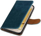 Zakelijke Book Case Telefoonhoesje Geschikt voor de Samsung Galaxy J2 2016 - Portemonnee Hoesje - Pasjeshouder Wallet Case - Blauw