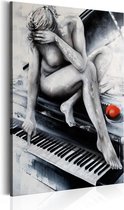 Schilderij - Vrouw met Piano