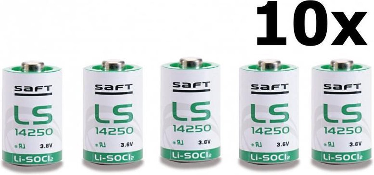 10 Stuks - SAFT LS14250 / 1/2AA Lithium batterij 3.6V
