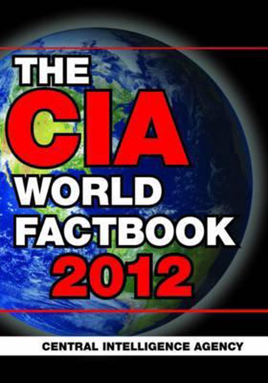 Boekomslag met een wereldbol, titel 'The CIA World Factbook 2012' in grote rode en witte letters op een zwarte achtergrond.