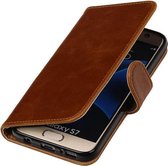 Bruin Pull-Up PU booktype wallet cover hoesje voor Samsung Galaxy S7