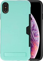 Turquoise Tough Armor Kaarthouder Stand Hoesje voor iPhone XS Max