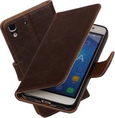 MP Case Dbruin Vintage lederlook PullUp Map voor de Huawei Y6 4A wallet cover - book case - hoesje