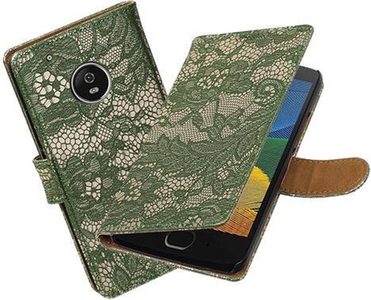 BestCases.nl Motorola Moto G5 Plus Lace Effen booktype hoesje Donker Groen