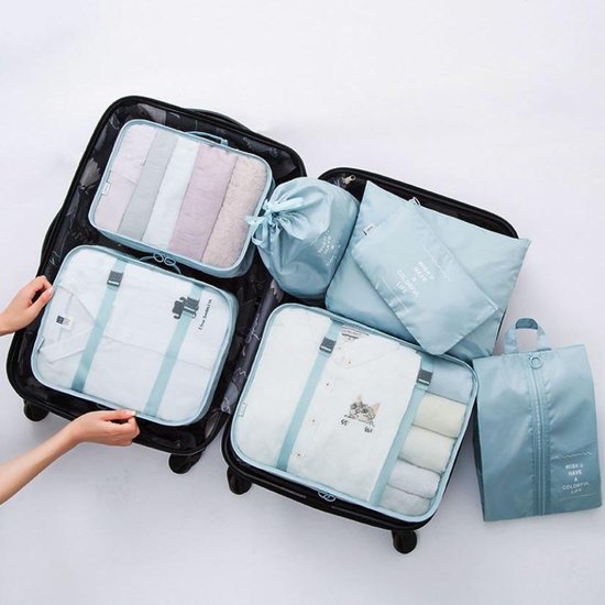 Packing cubes set Koffer of tas organizer Inpak zakken - lichtblauw deluxe
