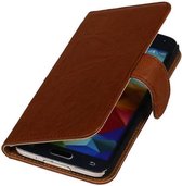 Washed Leer Bookstyle Wallet Case Hoesje voor Galaxy Core II G355H Bruin