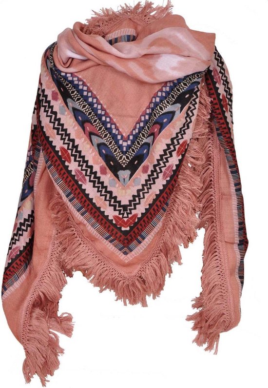 Driehoek sjaal/omslagdoek met kleurverloop en etnische print roze | bol.com