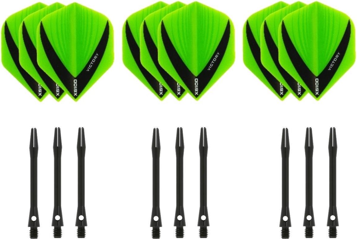 Dragon darts - 3 sets - XS100 Vista - Groen - Darts flights - plus 3 sets - aluminium - darts shafts - zwart - medium