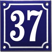 Emaille huisnummer blauw/wit nr. 37