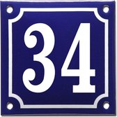 Emaille huisnummer blauw/wit nr. 34